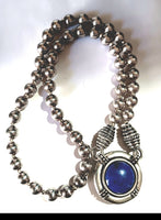 54" Lapis Silver Beads Necklace