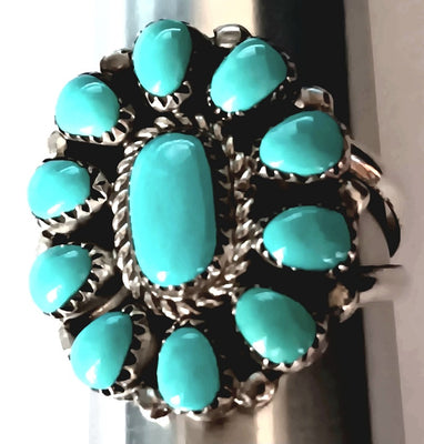 7-SS Turquoise Flower Ring