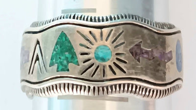 8-SS Vintage Stamped Inlay Turquoise Ring