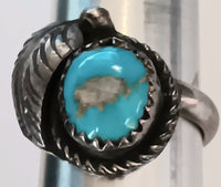 4-SS Vintage Round Turquoise Leaf Ring