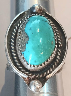 7.25-SS Vintage Turquoise Oval Ring