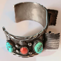 SS Navajo Vintage Turquoise & Coral Watchband