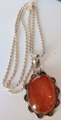 19" SS Oval Amber Necklace