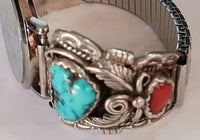 SS Turquoise Nugget Coral Watchband