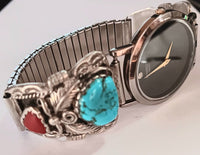 SS Turquoise Nugget Coral Watchband