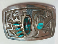 SS Eagle Head, Hand, Turquoise Belt Buckle