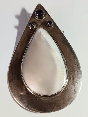 40x82"mm SS Mother of Pearl Amethyst Tear Drop Pin/ Pendant