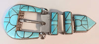 SS Inlay Turquoise Belt Buckle Set