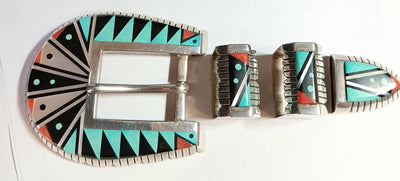 SS Inlay Zuni Belt Buckle Set