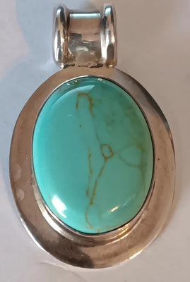 24x44"mm Mexico SS Oval Turquoise Pendant