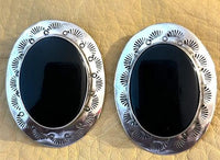 32x19mm Oval Onyx / Stamped Silver