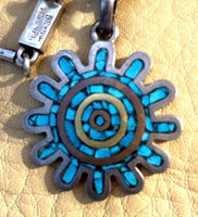 20" Turq Chip Inlay Flower Pendant w/ Chain