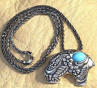 18" Turquoise Bear Pendant with Necklace