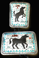 Inlay Turquoise, Onyx Horse and Coral Bolo Tie