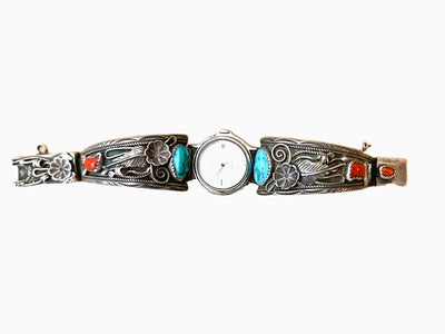 Vintage Turquoise & Coral Watchband