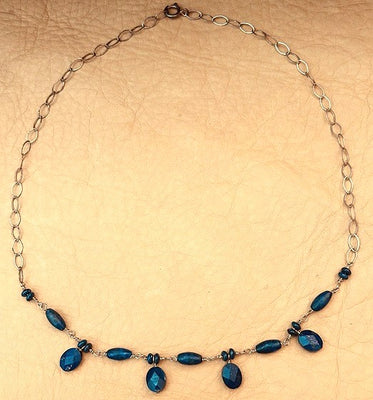 Lapis 4 Oval Necklace with Silver Chain 18"