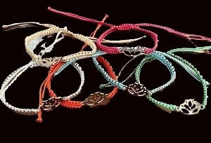 Lotus Flower Adjustable Rope Bracelet Assorted Colors