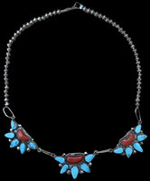 Turquoise/ Coral Bench Bead Necklace