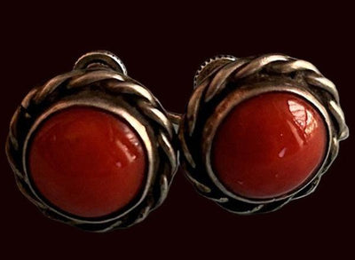 Vintage Red Coral Earrings, 10mm