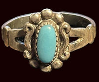 Oval Turquoise Flower Ring Sz4.75