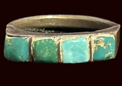 Inlay Turquoise Ring Band Sz6.25