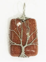 SP Wire Tree Gemstone Rectangle Pendant