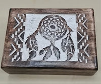 Carved Wood Box - Dream Catcher,  5" X 7" X 2.5"
