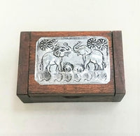 Wood Box, Small-Metal Elephants