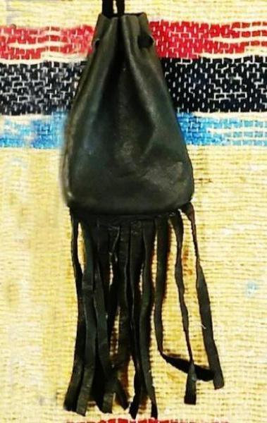 Medicine Bag - Black w/fringe, 3.5x 2.5"