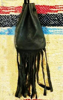 Medicine Bag - Black w/fringe, 3.5x 2.5"