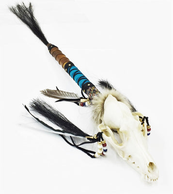 Blue Talking Stick - Coyote Skull