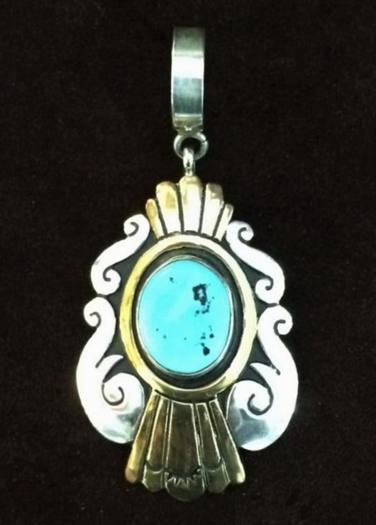 Tommy Singer SS & Gold Turquoise Pendant