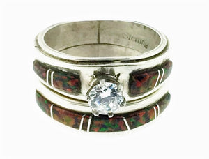 SS Red Opal Inlay Engagement Set