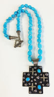 SS Necklace Sleeping Beauty Cross, 2"