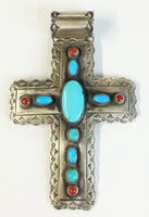 SS Turquoise Coral Cross Pendant 5.75" x 3.75"