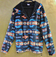 Hooded Fleece Sherpa Jacket - Black/Turquoise