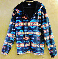 Hooded Fleece Sherpa Jacket - Black/Turquoise