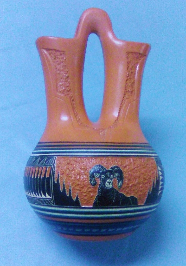 Navajo Wedding Vase 7.5" Etched & Painted
